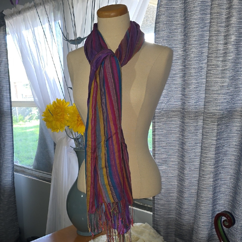 Source Unknown Purple and Multicolor Striped Women's Scarf